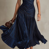 Adriana | Vestido midi satinado de riscas retro para Mulher