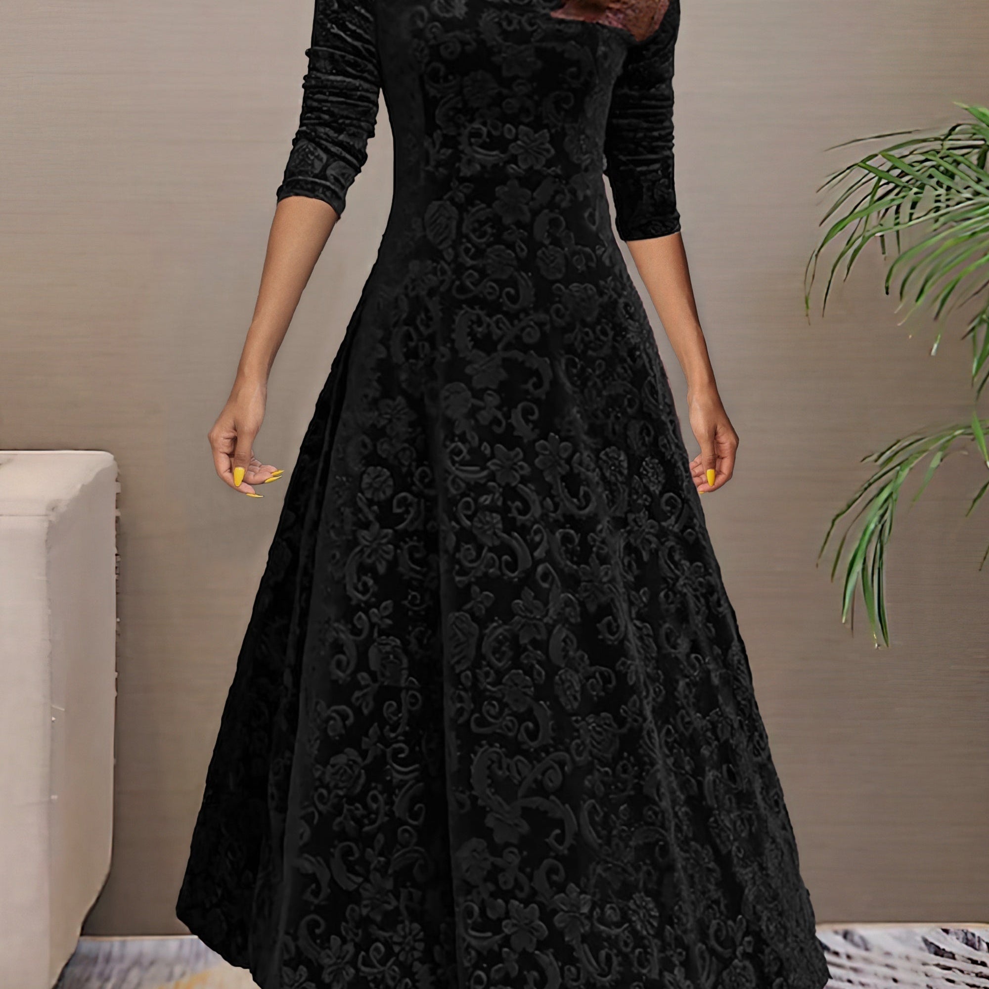 Denise | Elegante vestido de festa em veludo com decote em V