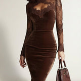 SOFIE | Robe Mini Velours Castanho com Renda Elegante