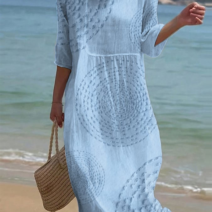 Carla - Vestido casual com gola redonda e mangas médias e estampa floral