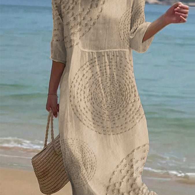 Carla - Vestido casual com gola redonda e mangas médias e estampa floral