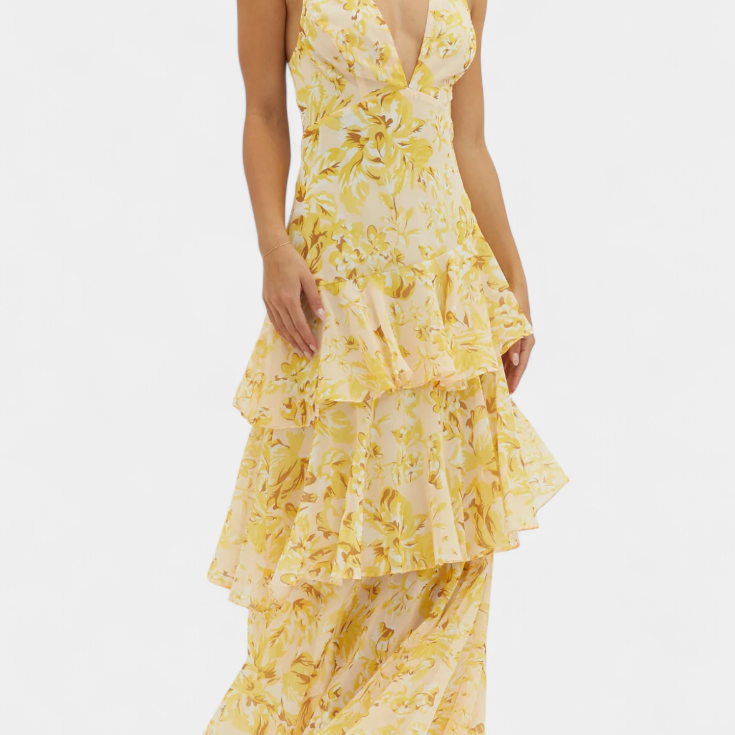 Domenica - Vestido de chiffon com decote em V e camadas fluidas
