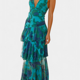 Domenica - Vestido de chiffon com decote em V e camadas fluidas