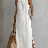 Jimena | Vestido midi de linho com colarinho mao para Mulher