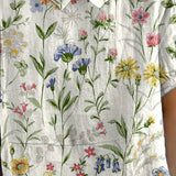 Camila - Camisa casual feminina em algodão e linho com estampado floral retro