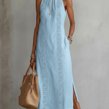 Jimena | Vestido midi de linho com colarinho mao para Mulher