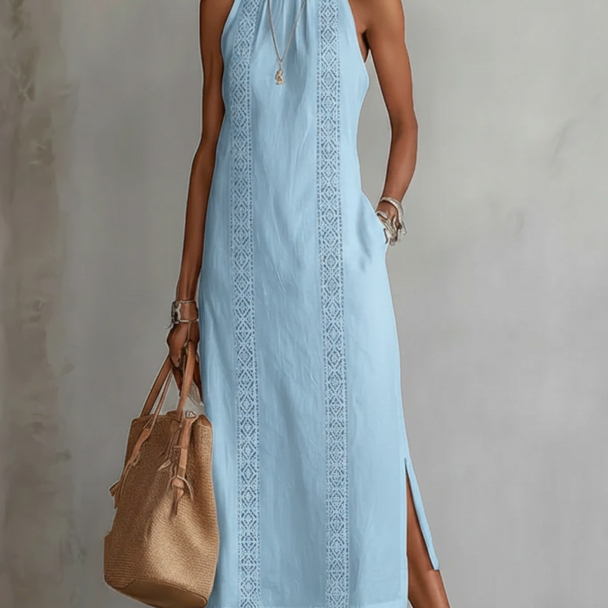 Jimena | Vestido midi de linho com colarinho mao para Mulher