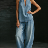 Mary | Conjunto de Denim Minimalista Confortável em Duas Peças para Mulher