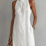 Jimena | Vestido midi de linho com colarinho mao para Mulher