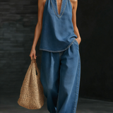 Mary | Conjunto de Denim Minimalista Confortável em Duas Peças para Mulher
