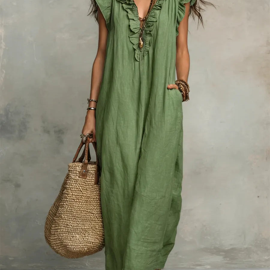 Camélia | Vestido Longo Bohémio em Linho e Algodão para Mulher