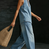 Mary | Conjunto de Denim Minimalista Confortável em Duas Peças para Mulher