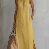 Jimena | Vestido midi de linho com colarinho mao para Mulher