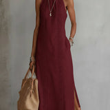 Jimena | Vestido midi de linho com colarinho mao para Mulher