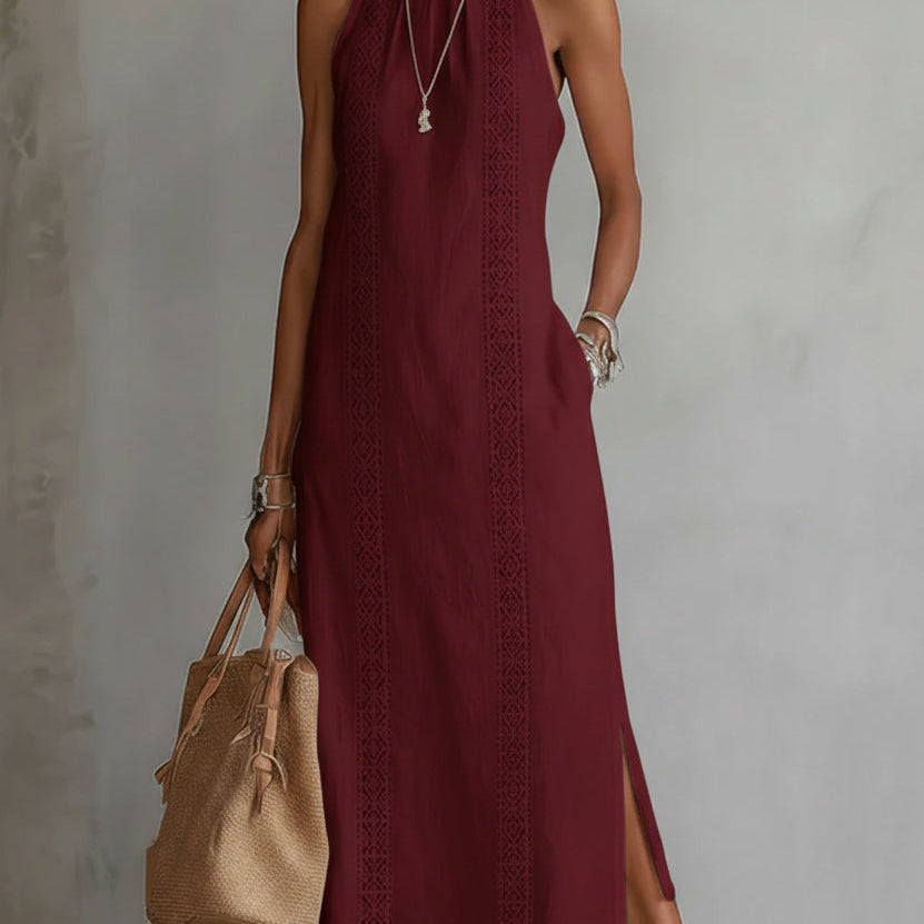 Jimena | Vestido midi de linho com colarinho mao para Mulher