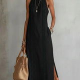 Jimena | Vestido midi de linho com colarinho mao para Mulher
