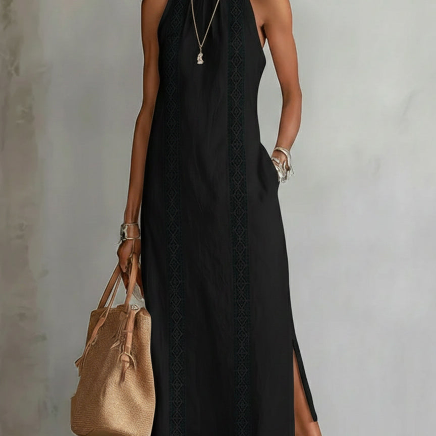 Jimena | Vestido midi de linho com colarinho mao para Mulher