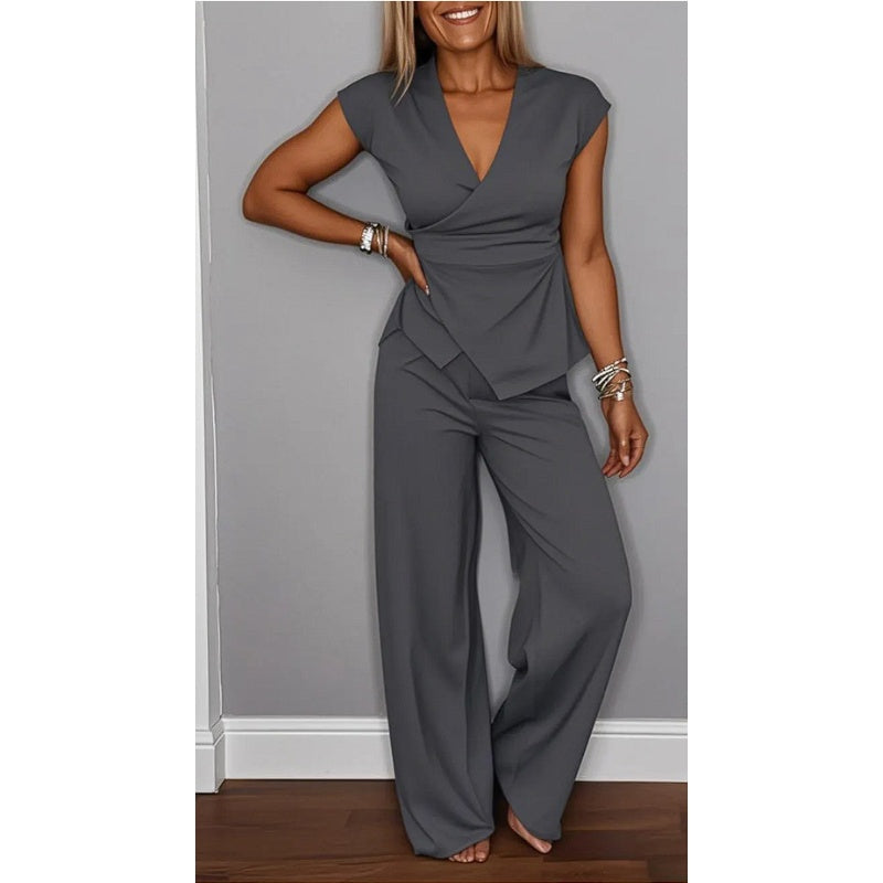 Palma - Conjunto elegante de blusa e calça solta
