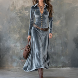 Naria | Vestido maxi de veludo para senhoras com mangas longas