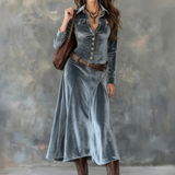 Naria | Vestido maxi de veludo para senhoras com mangas longas
