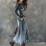 Naria | Vestido maxi de veludo para senhoras com mangas longas