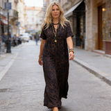 Lucie - Vestido longa com decote em V e estampado de leopardo para mulher