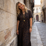 Lucie - Vestido longa com decote em V e estampado de leopardo para mulher