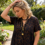 Lucie - Vestido longa com decote em V e estampado de leopardo para mulher