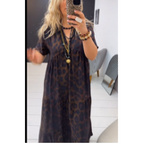 Lucie - Vestido longa com decote em V e estampado de leopardo para mulher